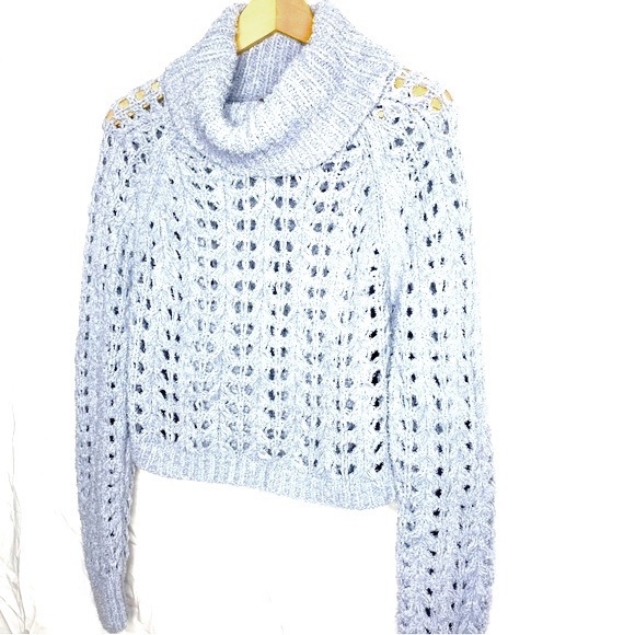 Free People SEASHELL POINTELLE TurtleNeck Cropped Sweater - L Large Pullover - Picture 5 of 9